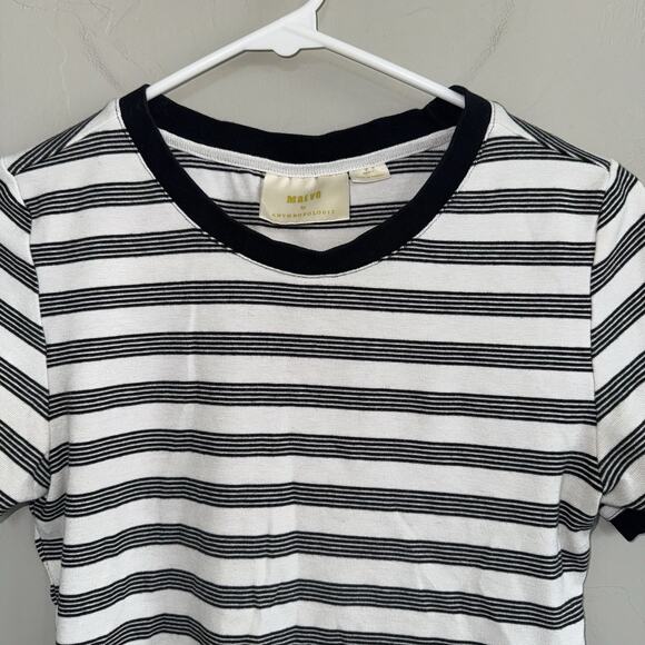 Maeve by Anthropologie Crew Neck Short Sleeve Tee Sz S Black White Striped - Picture 4 of 6